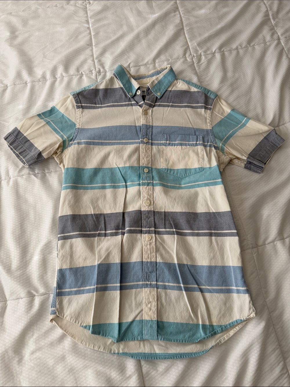 Old Navy Short-Sleeve Button-Down Shirt - Cream & Blue Stripes